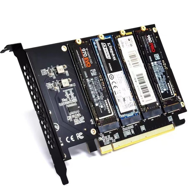 PCIe to NVME 4 Bays M.2 M Key SSD to PCIe X16 Adapter Card with Signal Splitting 90-Day Warranty in Stock