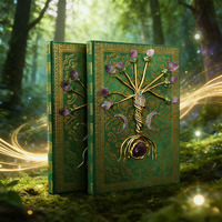 Carnet d'art populaire gravé en forme de cœur en améthyste, cristal de guérison, Livre de magie de la vie verte, Grande taille, Artisanat en cristal