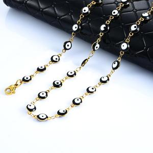 Collier en acier inoxydable œil turc maléfique de 6 mm de large, chaîne plaquée or, perles colorées, bijoux en émail pour femmes - Product Image 3