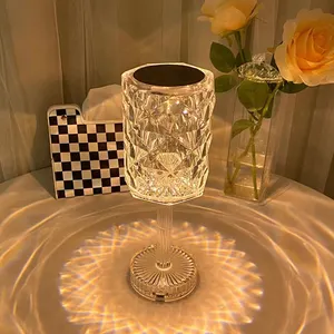 Oplaadbare Rose Diamond Crystal Led Tafel Lamp Nachtkastje Nachtlampje Verstelbare Rgb Draadloze Opladen Tafellamp