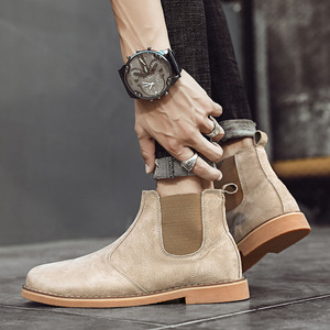 Nouvelles Bottes Chelsea mi-montantes tendance à enfiler pour homme grande taille, en cuir de porc à semelle plate, collection automne/hiver, pour l'export. - Product Image 4