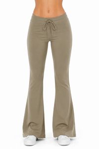 Pantaloni da Yoga a Vita Alta con Gamba Svasata e Chiusura con Cordoncino, Tinta Unita, Lunghezza Intera, Tessuto Comodo ed Elastico - Product Image 2