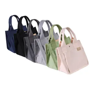 Passen Sie japanische Segeltuch tasche Lunch Bag Bento Bag Vertikale Magnetknopf-Handtasche an
