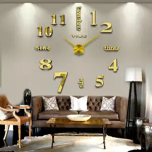 Penjualan paling laris stiker dinding dekoratif rumah kualitas tinggi Jam dinding DIY Digital tanpa bingkai 3D