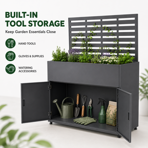 Galvanized Steel <b>Planter</b> <b>Box</b> With Storage Cabinet Built-In Trellis Raised Garden for Climbing Plants Patio OEM Wholesale - Product Image 3