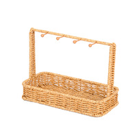Panier de rangement suspendu écologique en rotin PE et métal, avec poignées et crochets, pour servir le pain, avec compartiments