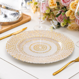 Sottopiatti Decorativi in Vetro con Perline e Motivi Floreali Dorati per Matrimoni e Cene - Product Image 5