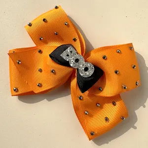 Halloween Bling Rhinestones HairClip Bow Barrette Headpiece Accessory Hair Cheer Bow With Clip For Little Girls Hairpin