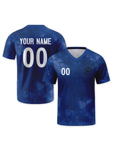 Nuevas Camisetas de Fútbol de Club de Alta Calidad, Personalizadas, Azules, Unisex, con Estampado por Transferencia de Calor, Cuello en V, Manga Corta, 100% Poliéster Elástico - Product Image 1