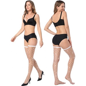 Venta al por mayor Sexy Mesh Fishnet Muslo alto Calcetines <span class=keywords><strong>de</strong></span> lencería para mujeres Transpirable <span class=keywords><strong>de</strong></span> punto Rhinestone Fish Net Stocking - Product Image 4