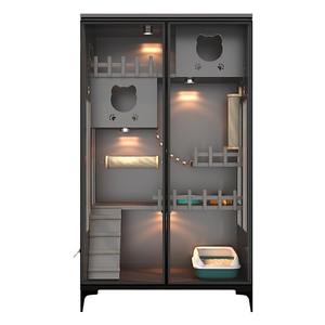 Mehrstöckiges Luxus-Katzenhaus aus Massivholz, umweltfreundlich und atmungsaktiv, Tiertransportbox mit Knopf-Upgrade, moderner Katzenkäfig Villa für Hunde, Glas - Product Image 1