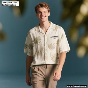 高品质サマービーチハワイアンメンズシャツファッションヤシの木半袖男性プリントボタンアップオープン毎日カジュアルシャツ - Product Image 2