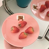 Assiette à dîner en céramique ronde avec motif d'ours mignon, rose et bleue, pour salade, accessoires de cuisine