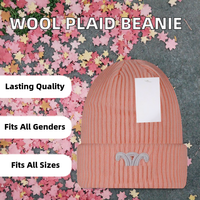 Gorro de Punto de Lana 100% con Diseño a Cuadros, Estilo Otoño Invierno, Unisex para Adultos, con Logotipo Personalizado Bordado y Letra de Diseñador en el Borde