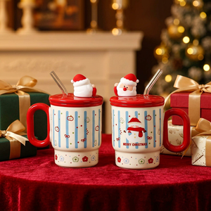 Mug de voyage en céramique 400 ml à motif de Noël original avec couvercle et paille en verre – Écologique, réutilisable, idéal comme cadeau - Product Image 3