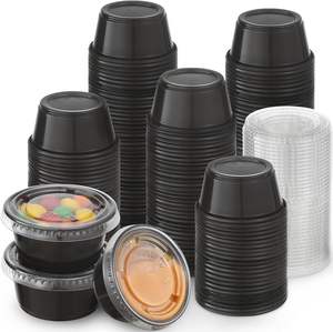 Gobelets à sauce jetables à paroi simple <span class=keywords><strong>WellPack</strong></span> 3,25 oz en PP et PET transparent/noir avec couvercle durable et impression UV/numérique pour l'emballage alimentaire - Product Image 4