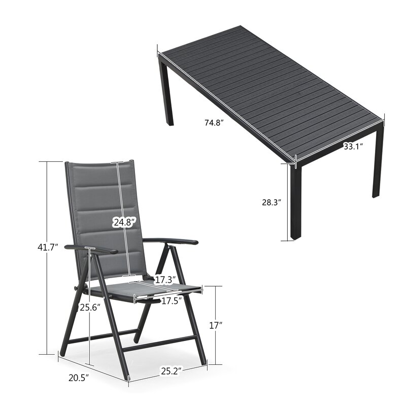 New arrival outdoor patio furniture rectangular dinning table folding chair dinning sets