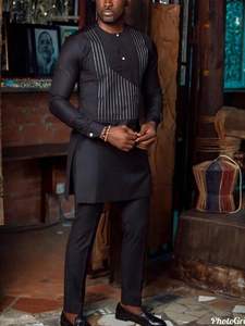 Completo da Uomo CCY, Jalabiya Bianca Africana, Nuovo Popolare Dashiki con Pantaloni Lunghi, Set <span class=keywords><strong>2</strong></span> Pezzi Stile Moderno Boubou Homme - Product Image 3