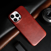 Casing iPhone Kulit Full-Grain Desain Pola Oil-Wax Anti Jatuh dan Anti Gores Cocok untuk iPhone 15/16/17/18 Pro Max