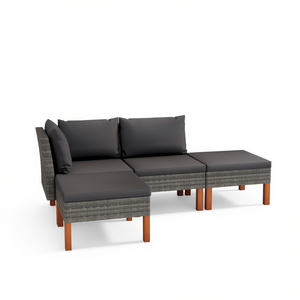 Ensemble de salon de jardin en polyrotin gris avec coussins, mobilier d'extérieur pour 4 personnes, design contemporain - Product Image 1