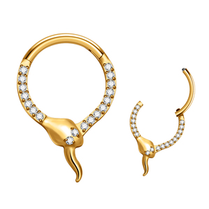 Nouvelle Tendance Anneau de Nez en Titane G23 F136 Forme Serpent avec Incrustation CZ, Boucle d'Oreille Segmentée, Clips <span class=keywords><strong>Tragus</strong></span>, Anneau à Charnière, Bijoux de <span class=keywords><strong>Piercing</strong></span> pour Femme - Product Image 1