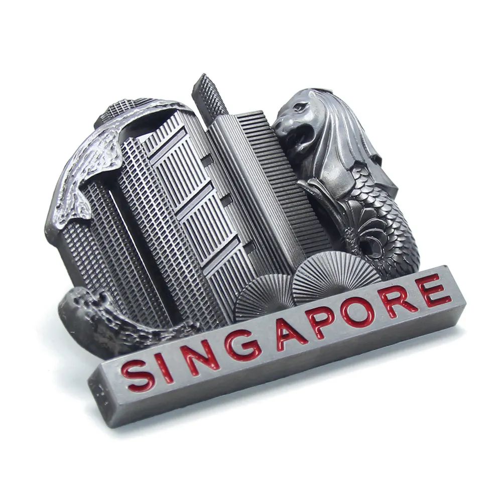 Ik Liefde Singapore Twin Towers Stad Toeristische Souvenir Geschenken Metalen 3D Merlion Koelkast Magneten Sticker Custom Steden Koelkastmagneet