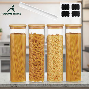 YOLOWE家居现代50盎司玻璃储物罐方形木制竹盖标志厨房餐具室食物派对储物容器蜂蜜 - Product Image 5