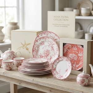 Platos de Cerámica con Estampado Floral Rojo al por Mayor, Juego de 8/10.5/12 Pulgadas, Vajilla Decorativa de Porcelana para Servicio de Mesa en Restaurantes y Hoteles - Product Image 6