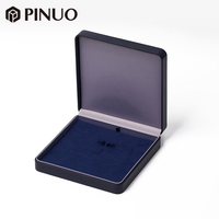Coffret d'emballage de bijoux en velours bleu marine PINUO, 5 tailles, pour bagues, pendentifs, bracelets, avec garniture argentée, logo personnalisé pour bijouterie
