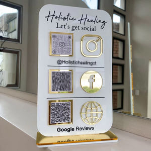 Custom Table Top Business Instagram Social <span class=keywords><strong>Media</strong></span> Sign Clear White Black Gold Mirror 3 Qr Codes Acrylic Social <span class=keywords><strong>Media</strong></span> Sign - Product Image 5