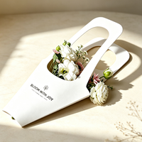 Panier en papier à fleurs avec poignée portable, sac d'emballage floral imprimé sur mesure pour l'emballage de bouquets, arrangement de cadeaux