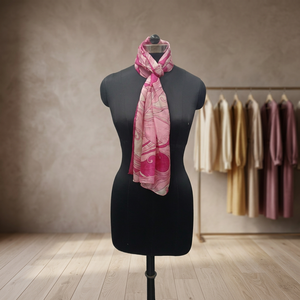 Elegant Pink Geometric Printed 100% <b>Silk</b> <b>Scarf</b> Long <b>Women</b> Fashion Accessory All Seasons - Product Image 3