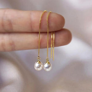 Pendientes de Oro E3843 con Perla Cultivada Redonda AAA de 17 cm, Joyería Clásica Chapada en Oro para Mujer - Product Image 3