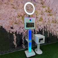 Cabina de Fotos para Eventos Corporativos, Kiosco con Pantalla Táctil LCD de 15.6 Pulgadas, Computadora DSLR, Cabina de Fotos Selfie con Soporte de Luz LED RGB