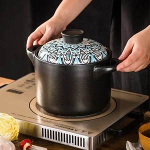 Gốm vòng màu đen món ăn soong đất sét Nồi đất nồi gốm đồ nấu nướng với nắp chịu nhiệt nồi gốm - Product Image 4