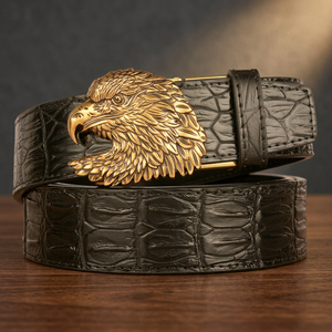Ceinture en cuir de vachette avec boucle en alliage tête d'aigle, largeur 3,5 cm, style vintage décontracté, motif uni pour homme - Product Image 2