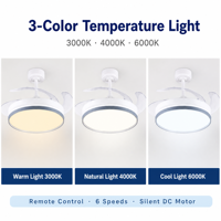 Ventilateur de plafond LED moderne et minimaliste à 3 pales, silencieux, avec moteur en cuivre et télécommande, idéal pour salon et chambre à coucher (vente en gros)