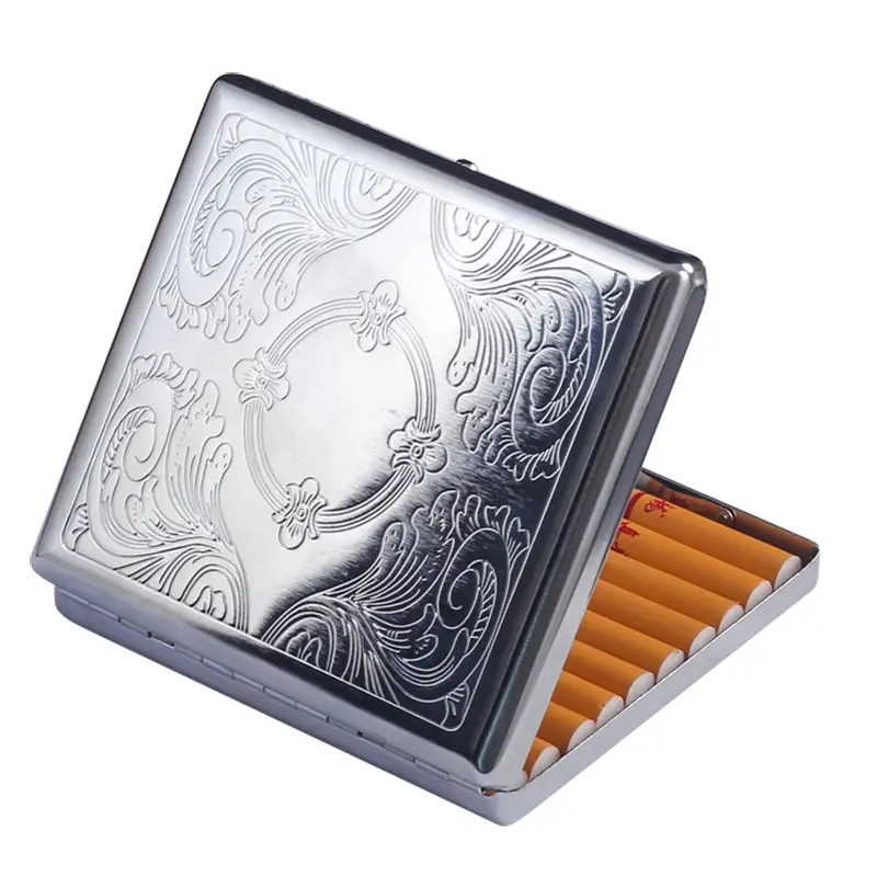 निविड़ अंधकार चांदी पोर्टेबल धातु सिगरेट मामले के लिए 20 सिगरेट फ्लिप खुले भंडारण बॉक्स धारक यात्रा आउटडोर धूम्रपान उपकरण
