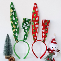 Nouveaux serre-têtes longs en velours à oreilles de lapin, avec paillettes, accessoires de coiffure mignons pour filles, pour tenues de fête de Noël