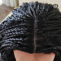 Perruque Courte Bob Tressée Style Bohème Synthétique Fausses Locks Africaines au Crochet Dentelle Transparente Résistante à la Chaleur Densité 180% Élastique