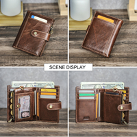 Dompet Kulit Asli Vintage Contact's untuk Pria, Kapasitas Besar dengan Kantong Koin Ber-resleting & Gantungan Kunci
