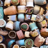 Dekorasi Taman Pot Bunga Stoneware Sukulen Vintage