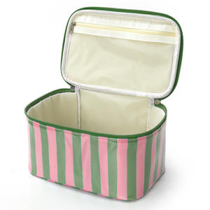 Striped Eco-Friendly Polyester Large Cosmetic <b>Case</b> Medium Size Water Resistant Zipper Closure Soft Handle Portable <b>Makeup</b> - Product Image 2