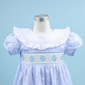 Conjunto Azul Personalizable para Niñas, Diseño Floral Geométrico Impreso en 3D, OEM ODM, Manga Larga, 100% Algodón, Corte en A, Ecológico, OEKO-TEX - Product Image 1