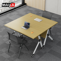 Table de réunion pliable minimaliste en bois fabriquée en Chine, avec chaise intégrée, facile à assembler, durable, idéale pour le bureau, la salle de réunion, l'étude et la formation.