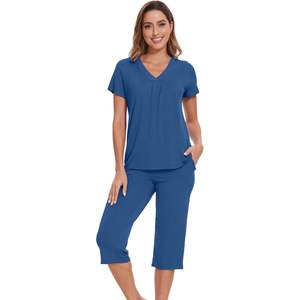 Conjunto de Pijamas Personalizados para Mujer, Camiseta de Manga Corta y Pantalones Capri, Viscosa de Bambú, Ropa de Dormir Suave, Tallas S a XXL - Product Image 4