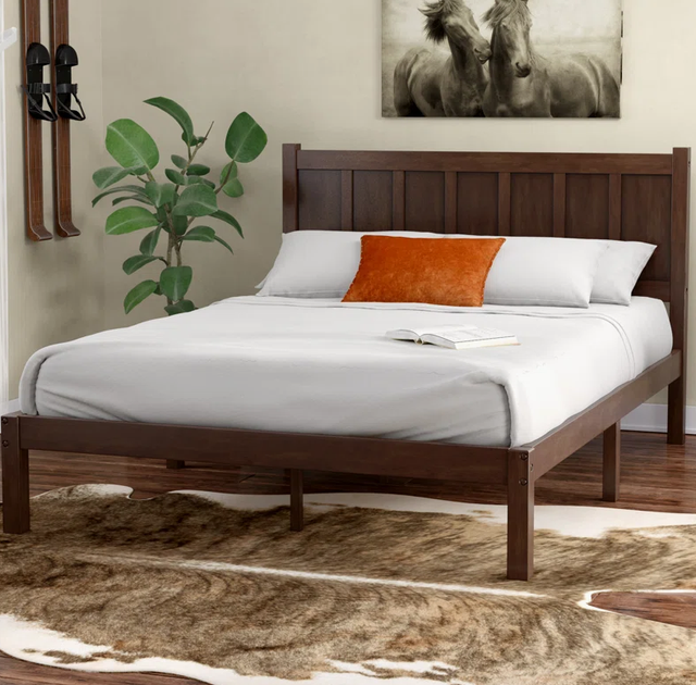 Modern Rustic Style Solid Wood Double Bed Frame Platform Bed Headboard for Twin Queen Full King Size for Home or Hotel
