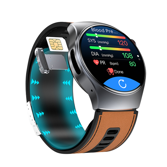 4G HD Call Smart Watch with Sim Card Slot Air Pump Blood Pressure Measurement ECG HRV Monitoring Weather Display Voice Assistant