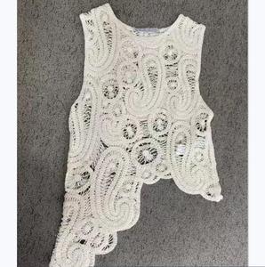 Conjunto de Dos Piezas de Top Corto sin Mangas de <span class=keywords><strong>Ganchillo</strong></span> para Mujer, Falda de Playa Tejida, Talla Única - Product Image 6