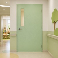 Porte battante de salle d'hôpital vert menthe avec fenêtre en verre, porte de chambre pour enfants, pour centre médical pédiatrique